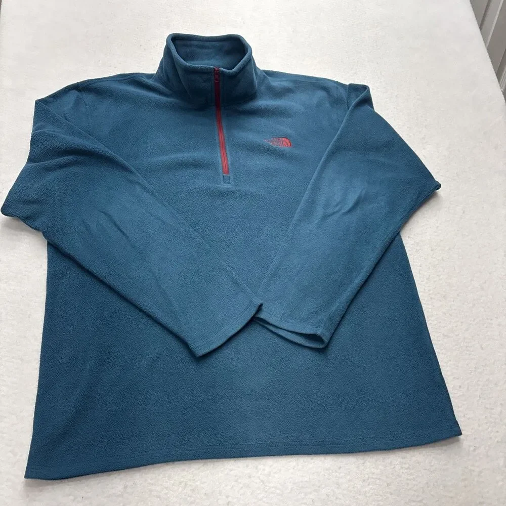 North Face Jacket Mens Large Blue Polartec Fleece Quarter Zip Pullover Hiking